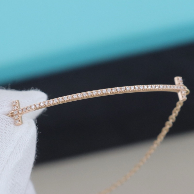Tiffany 微笑滿鑽手鍊，18K玫瑰金鑲鑽，配件盒子-4