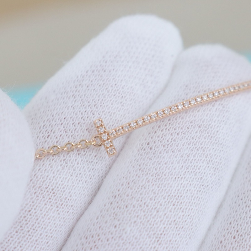 Tiffany 微笑滿鑽手鍊，18K玫瑰金鑲鑽，配件盒子-5