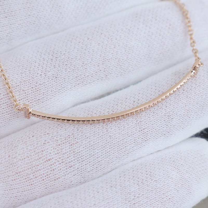 Tiffany 微笑滿鑽手鍊，18K玫瑰金鑲鑽，配件盒子-6