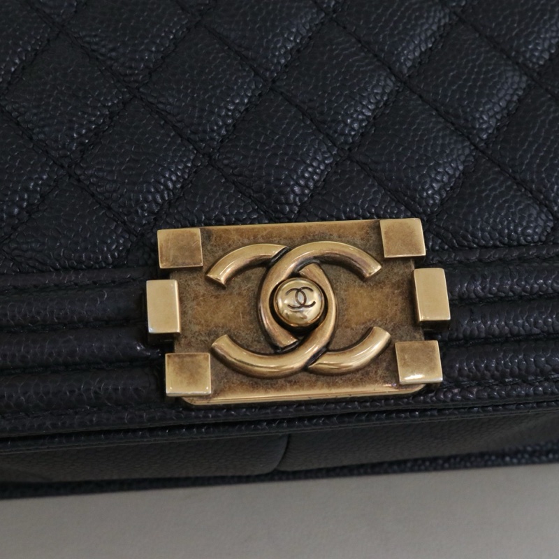 CHANEL香奈兒 Leboy中號，黑色荔枝牛皮做舊五金-9