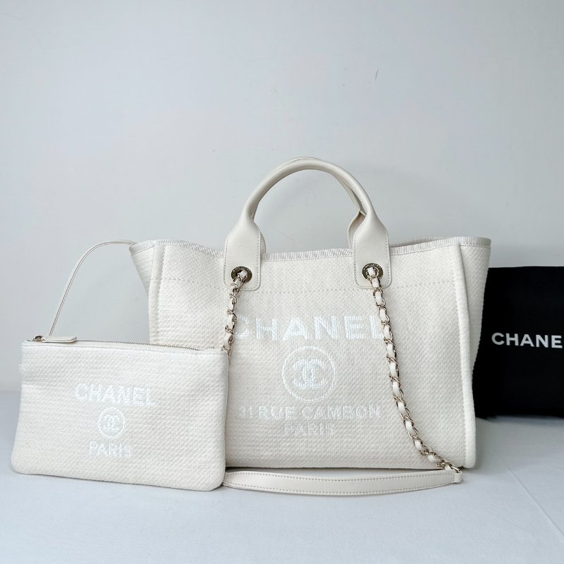 CHANEL DEAUVILLE小號奶昔白沙灘包-1