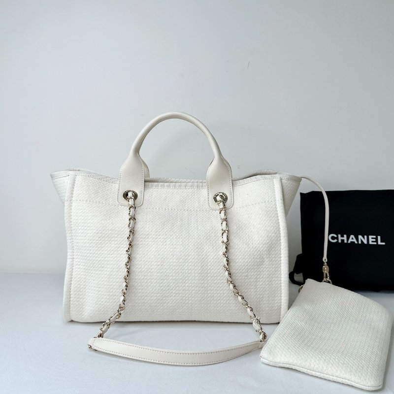 CHANEL DEAUVILLE小號奶昔白沙灘包-2