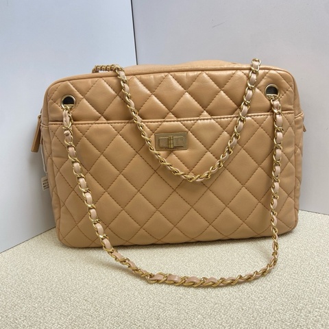 CHANEL/香奈兒 2.55相機包鏈條包 中號 奶茶色 12開底長32