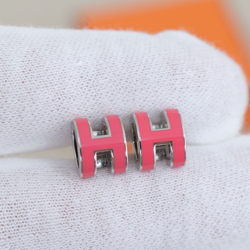 99新Hermès愛馬仕 Pop H 耳釘mini，玫紅色，配件盒子-6