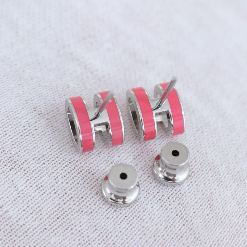 99新Hermès愛馬仕 Pop H 耳釘mini，玫紅色，配件盒子-7