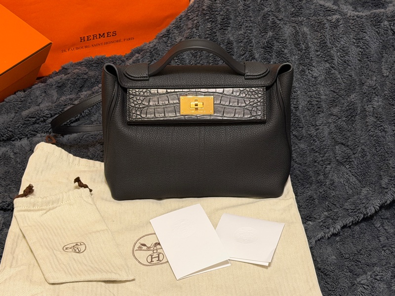 選稀有選特色HERMES 2424/大全配盒裝緞帶防塵袋/Z刻黑色29/-0