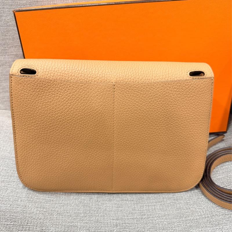 Hermes Halzan 25 餅乾色拼黃色銀扣-10