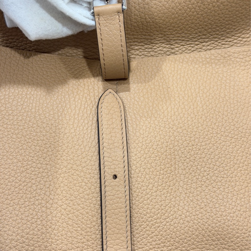 Hermes Halzan 25 餅乾色拼黃色銀扣-11