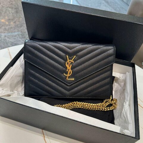 *SHIHNA名牌精品* YSL 黑金荔枝皮鍊帶肩背包