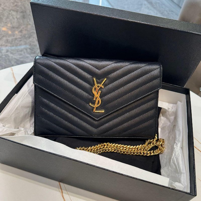 *SHIHNA名牌精品* YSL 黑金荔枝皮鍊帶肩背包-0