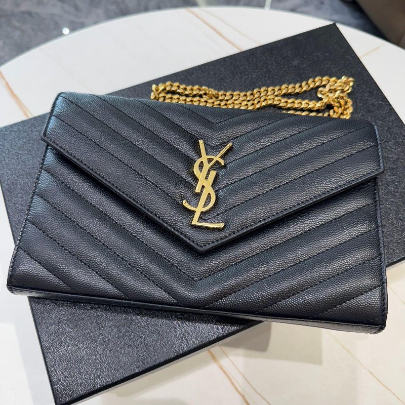 *SHIHNA名牌精品* YSL 黑金荔枝皮鍊帶肩背包-5