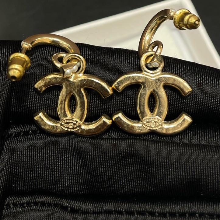 CHANEL/香奈兒 經典雙C掛墜珍珠耳環 金色 附件：無-3