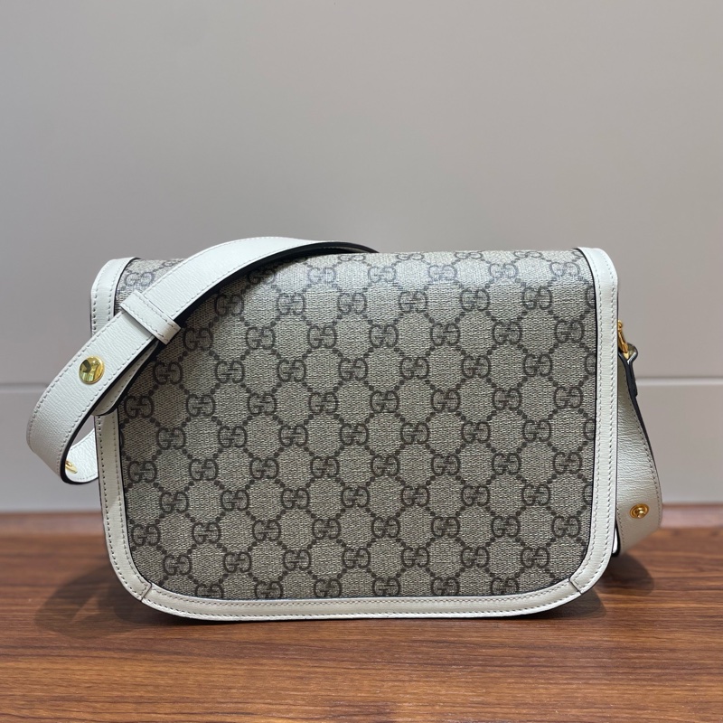古馳/Gucci 1955系列 白色老花馬鞍包 單肩斜挎包 尺寸：25x18x8-2