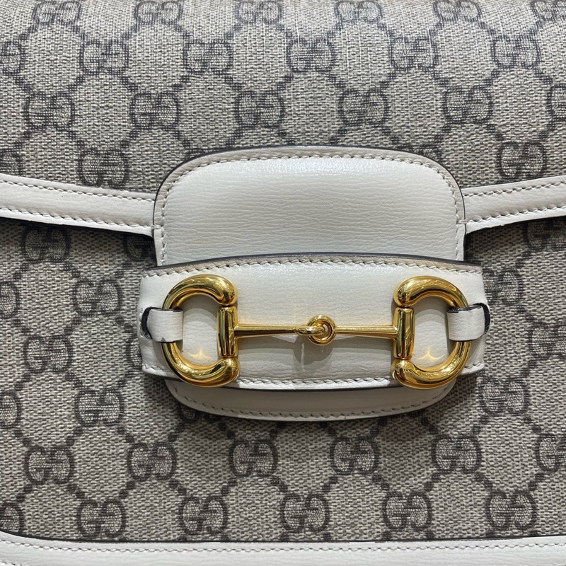 古馳/Gucci 1955系列 白色老花馬鞍包 單肩斜挎包 尺寸：25x18x8-4