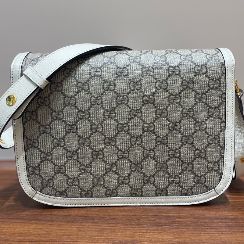 古馳/Gucci 1955系列 白色老花馬鞍包 單肩斜挎包 尺寸：25x18x8-7