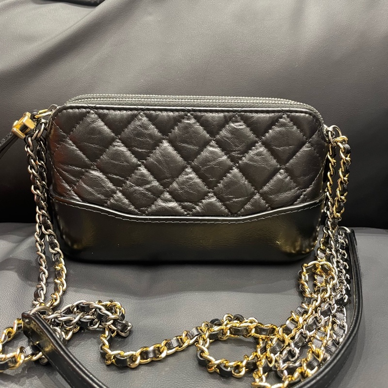 Chanel/香奈兒 黑金mini菱格紋流浪包 可單肩斜挎 年份:28開 尺寸：19*4*10cm 附件:保卡-1