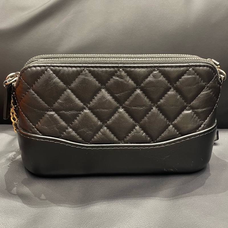 Chanel/香奈兒 黑金mini菱格紋流浪包 可單肩斜挎 年份:28開 尺寸：19*4*10cm 附件:保卡-2