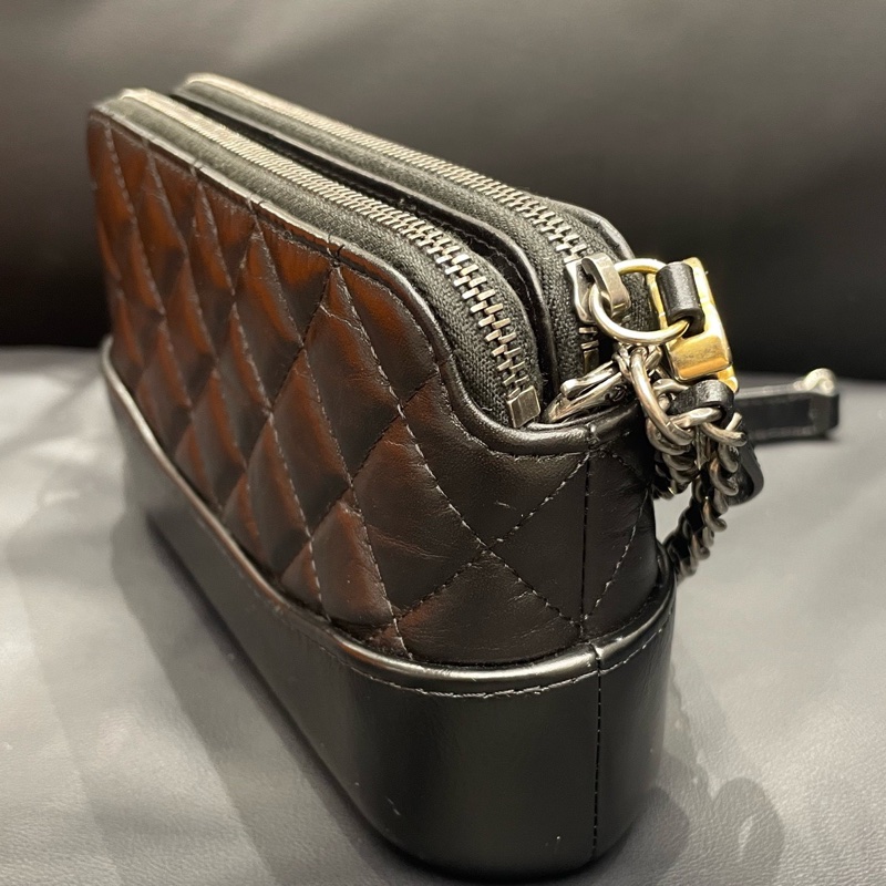 Chanel/香奈兒 黑金mini菱格紋流浪包 可單肩斜挎 年份:28開 尺寸：19*4*10cm 附件:保卡-3