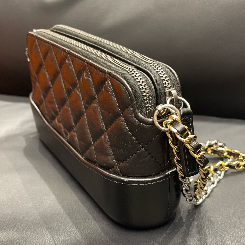 Chanel/香奈兒 黑金mini菱格紋流浪包 可單肩斜挎 年份:28開 尺寸：19*4*10cm 附件:保卡-4