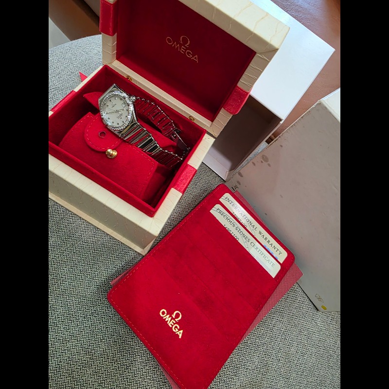 真品 OMEGA 歐米茄 珍珠母貝自動機芯鑽錶 原裝盒裝保單齊-8