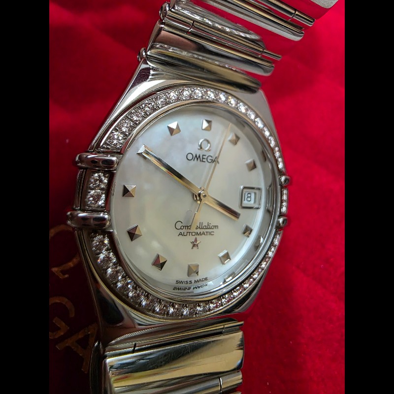 真品 OMEGA 歐米茄 珍珠母貝自動機芯鑽錶 原裝盒裝保單齊-18