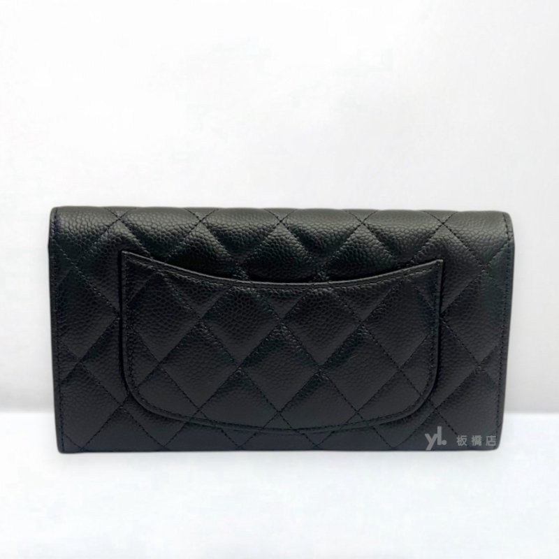 S5422-Chanel 黑荔枝牛皮金扣下蓋長夾AP0241-3