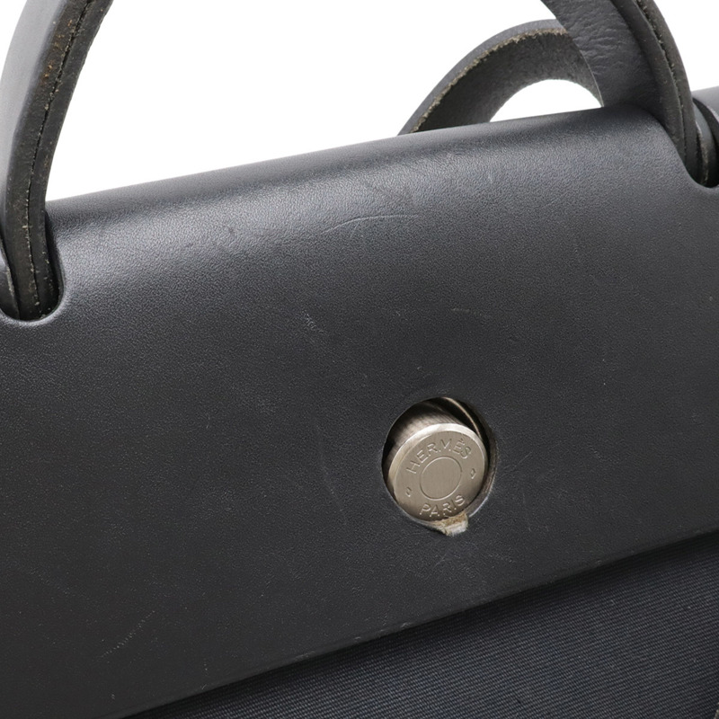 愛馬仕 Herbag MM 手提包/單肩包/軍裝帆布/皮革黑色 □D 印章-6