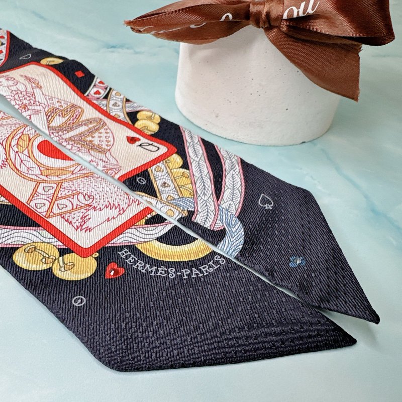 HERMES 全新Twilly撲克水鑽絲巾-3