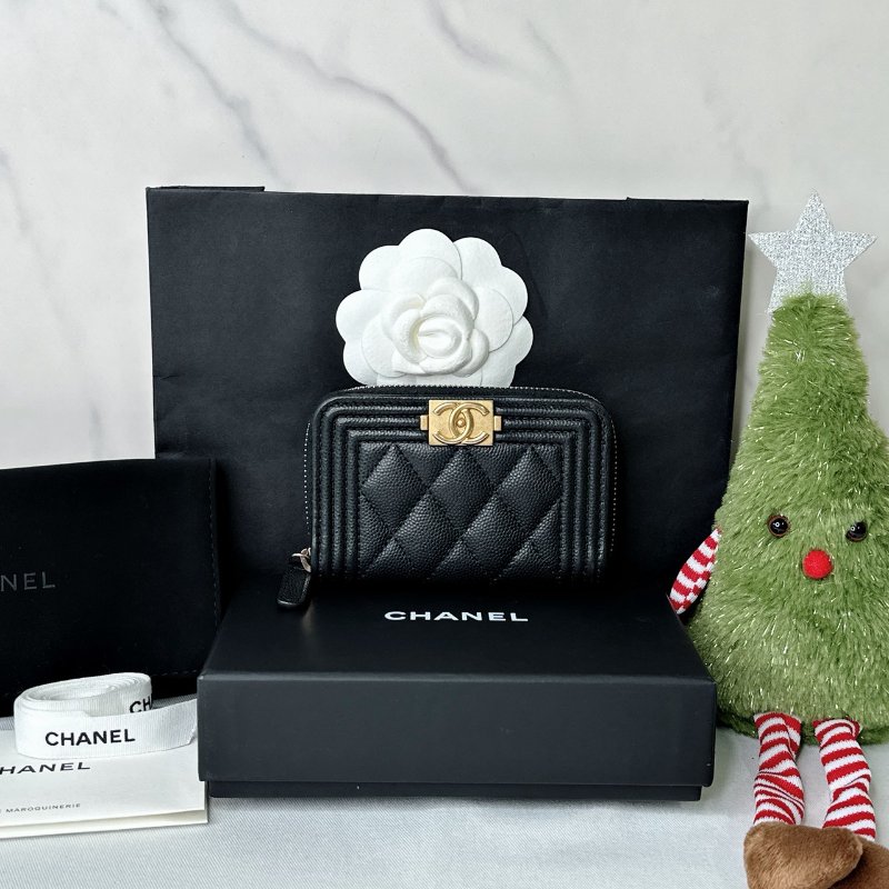 CHANEL BOY霧金牛皮零錢包-0