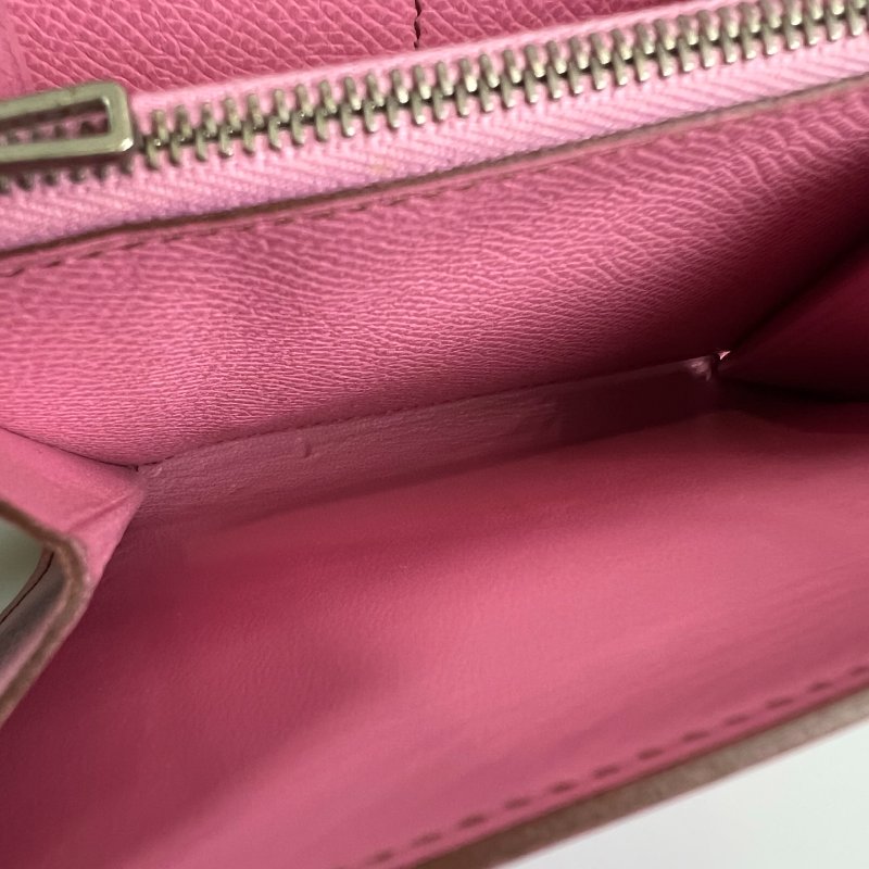 HERMES □M刻 櫻花粉銀扣康康短夾-8