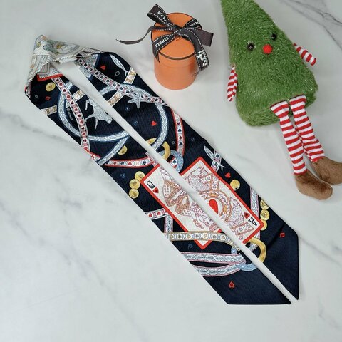 HERMES 全新Twilly撲克絲巾