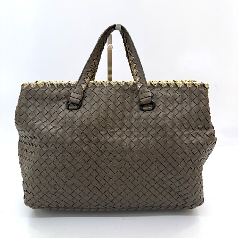 BOTTEGA VENETA 寶緹嘉 棕色編織拼蟒蛇皮革INTRECCIATO手提包-0