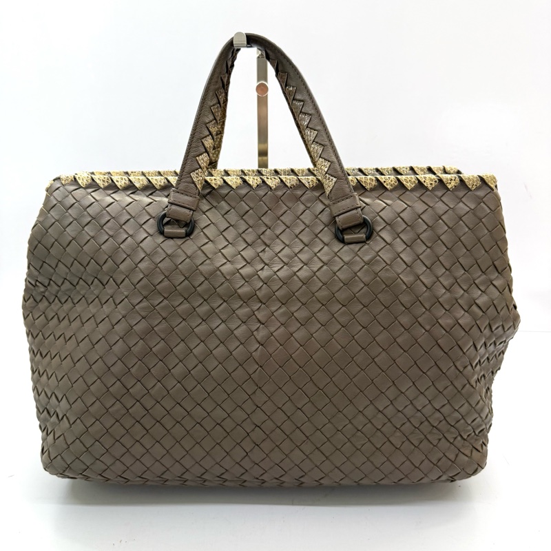 BOTTEGA VENETA 寶緹嘉 棕色編織拼蟒蛇皮革INTRECCIATO手提包-1