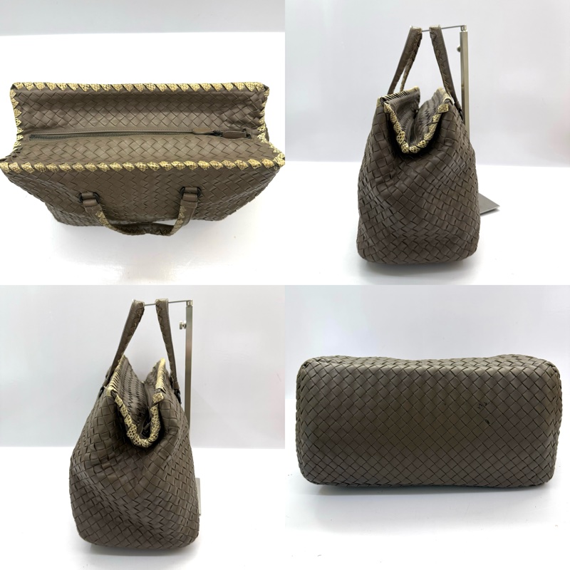 BOTTEGA VENETA 寶緹嘉 棕色編織拼蟒蛇皮革INTRECCIATO手提包-3