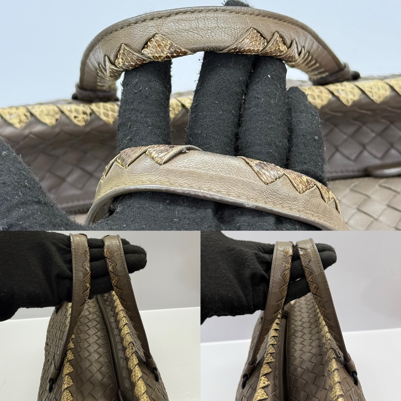 BOTTEGA VENETA 寶緹嘉 棕色編織拼蟒蛇皮革INTRECCIATO手提包-5