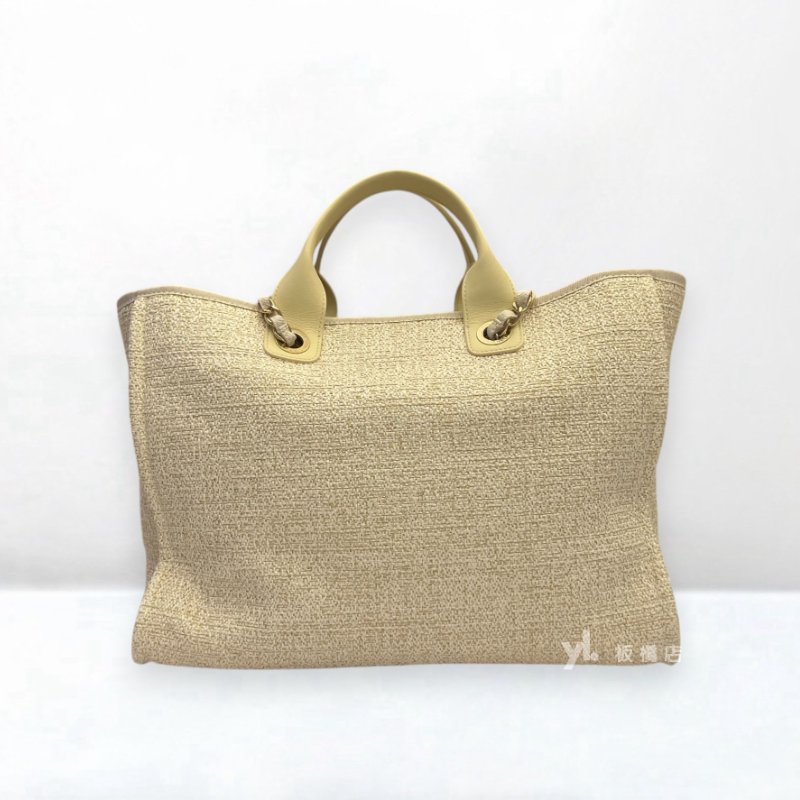 S5432-Chanel 米白拼金大號沙灘包A66941-3