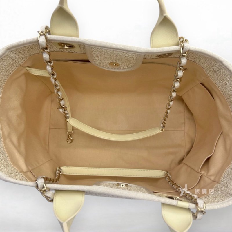 S5432-Chanel 米白拼金大號沙灘包A66941-5