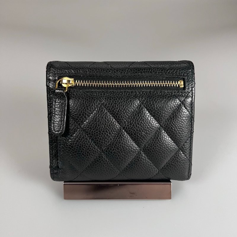 CHANEL CF黑金荔枝三折短夾 保卡款31開-1