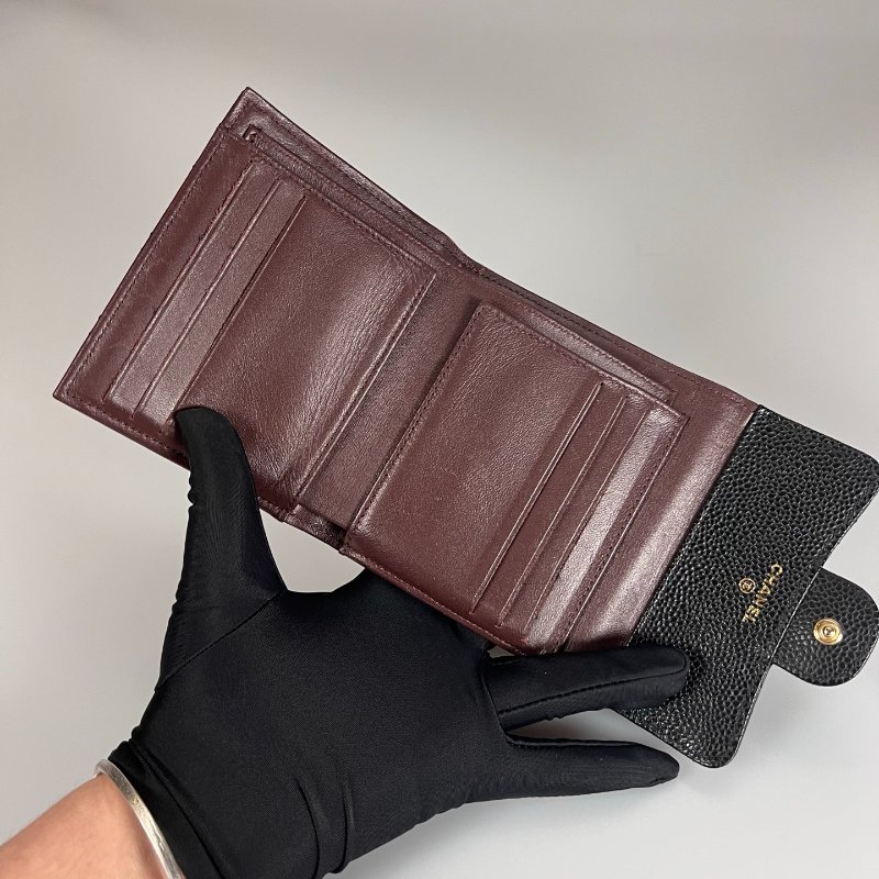 CHANEL CF黑金荔枝三折短夾 保卡款31開-4