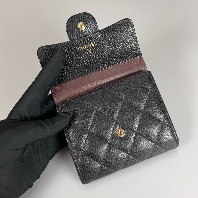 CHANEL CF黑金荔枝三折短夾 保卡款31開-5