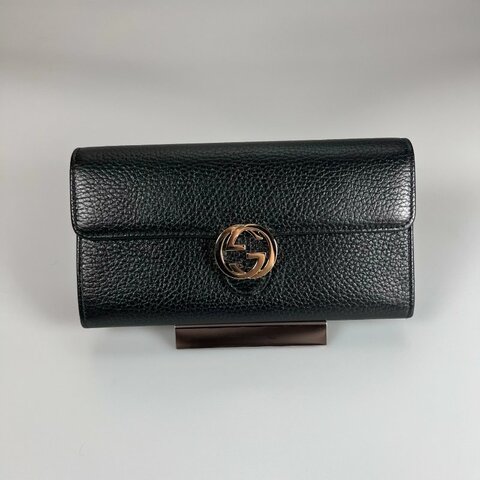 GUCCI 615524 黑鐵牌掀蓋長夾