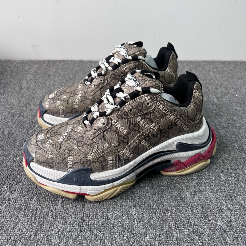 GUCCI/古馳 x 巴黎世家 Triple S 老爹鞋 烏木棕色 尺碼：39碼成色：99新-0