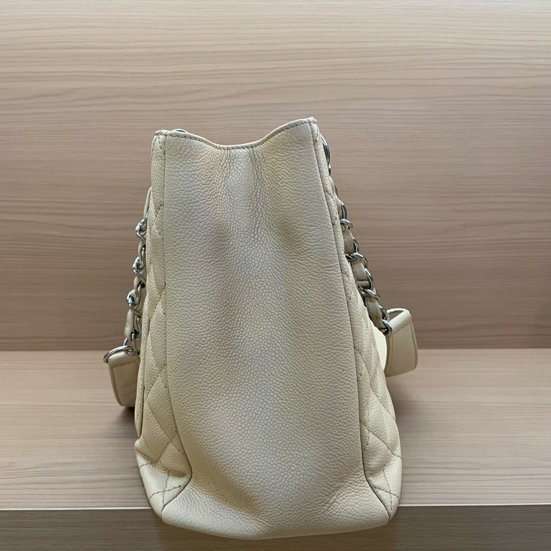 Chanel香奈儿GST奶茶色荔枝皮大號，2014年 ，18開 托特链条单肩包 有卡 有塵袋 無盒子-3