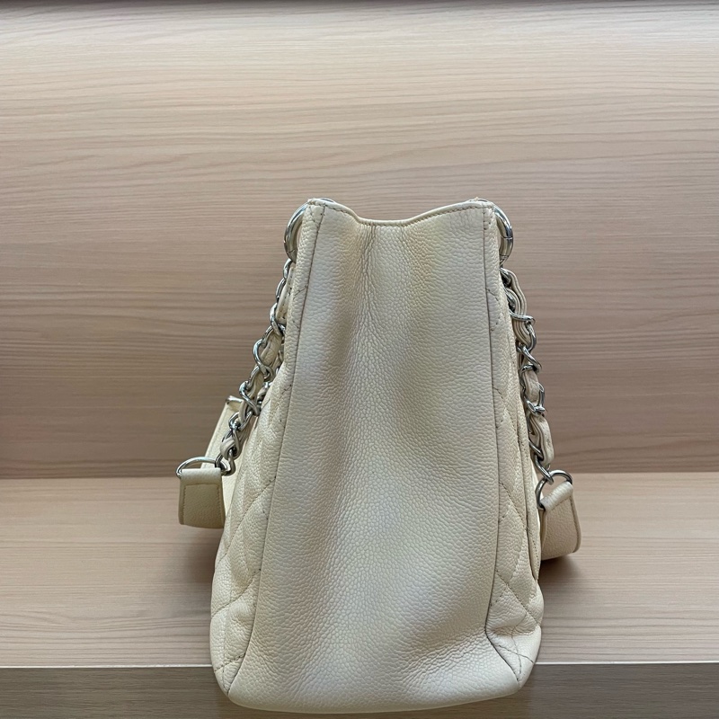 Chanel香奈儿GST奶茶色荔枝皮大號，2014年 ，18開 托特链条单肩包 有卡 有塵袋 無盒子-4
