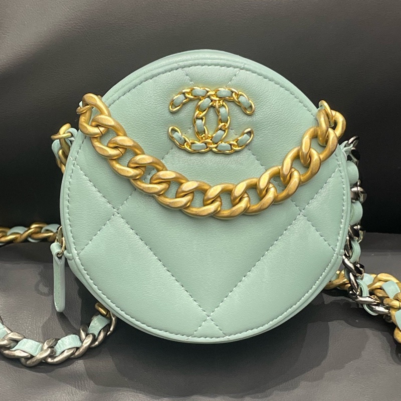 CHANEL/香奈兒19bag鴛鴦鏈條菱格紋 小羊皮圓餅包 尺寸：12*7*12 年份：29開 附件：防塵袋 保卡-0