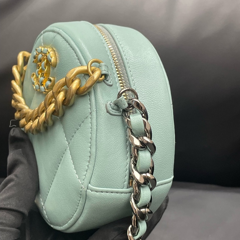 CHANEL/香奈兒19bag鴛鴦鏈條菱格紋 小羊皮圓餅包 尺寸：12*7*12 年份：29開 附件：防塵袋 保卡-3