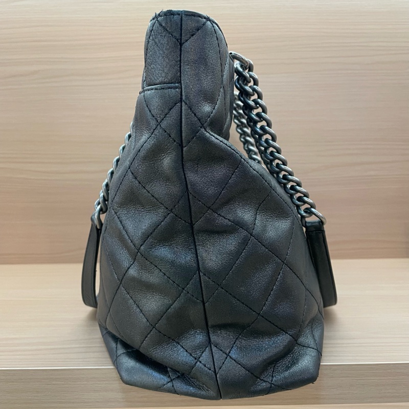 Chanel 香奈儿 TOTE 2016年 21開 黑銀色牛皮格纹单肩包手提包 有塵袋 無卡 無盒子-3