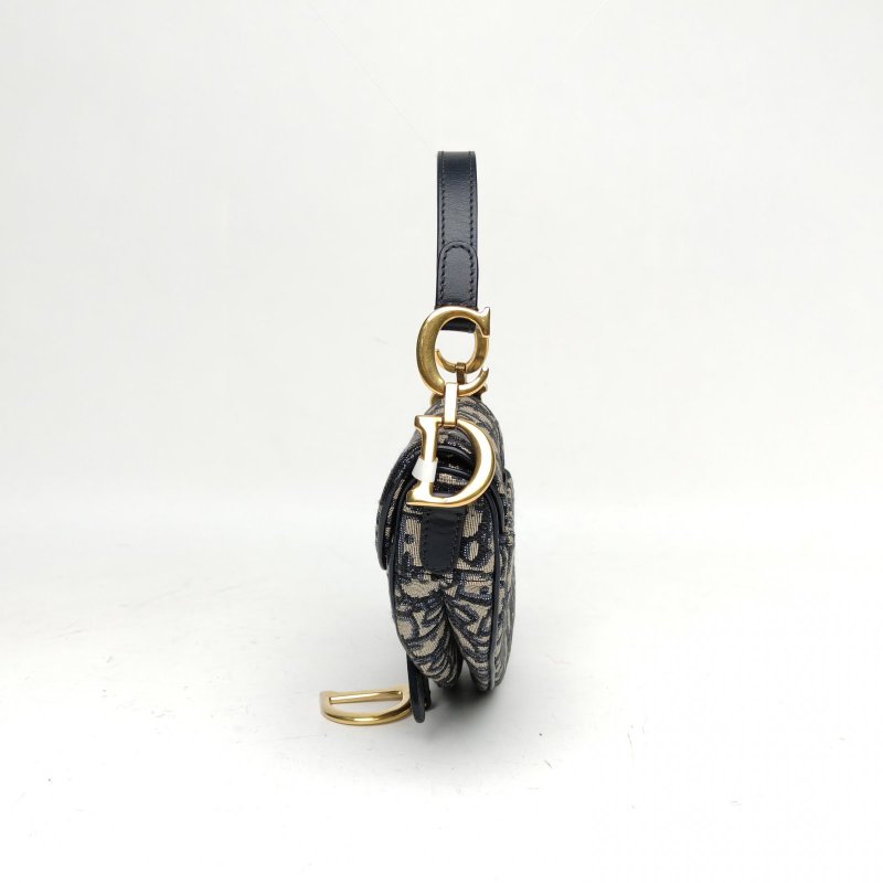 DIOR SADDLE馬鞍小號藍色帆布金扣Oblique印花肩背包-1