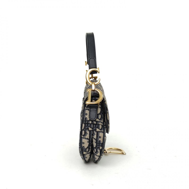 DIOR SADDLE馬鞍小號藍色帆布金扣Oblique印花肩背包-3