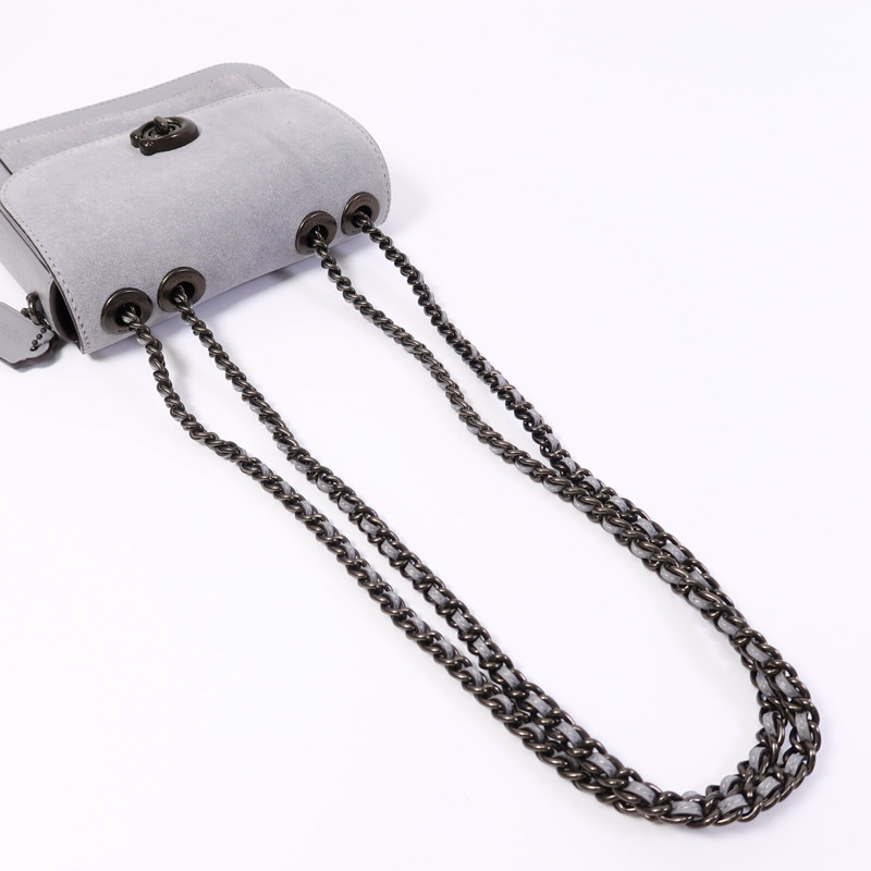 COACH 麂皮皮革Chain Shoulder Bag鏈帶肩背袋-7